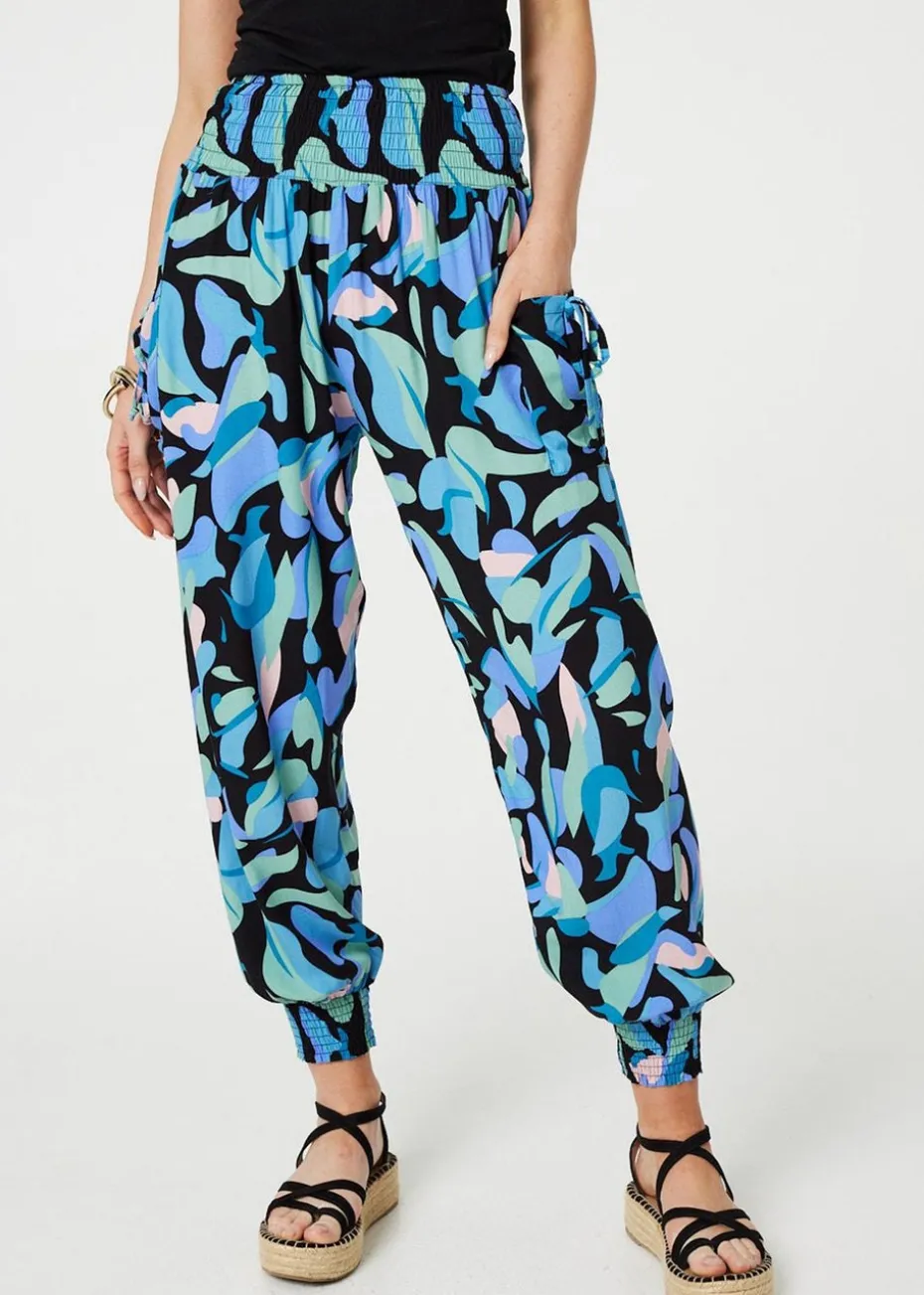 Izabel London Blue Abstract Print High Waist Harem Pants