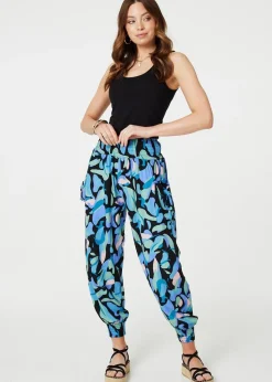 Izabel London Blue Abstract Print High Waist Harem Pants