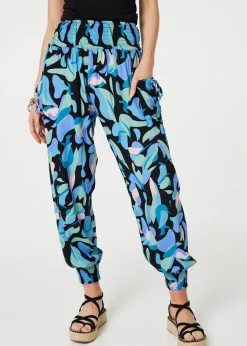 Izabel London Blue Abstract Print High Waist Harem Pants