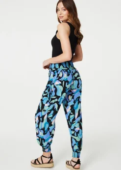 Izabel London Blue Abstract Print High Waist Harem Pants