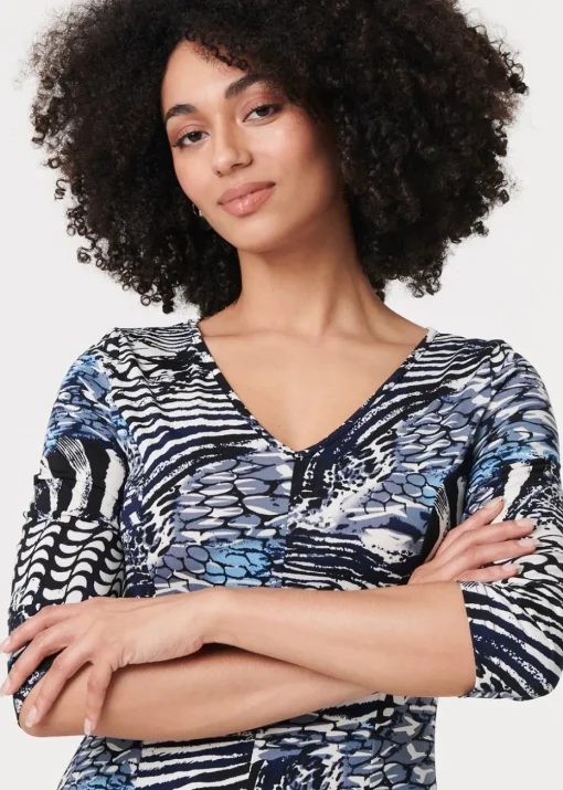 Izabel London Blue Abstract V-Neck Midi Dress