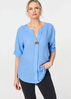 Izabel London Blue Button Detail V-Neck Blouse