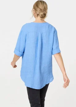 Izabel London Blue Button Detail V-Neck Blouse