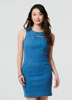 Izabel London Blue Cut Out Detail Sleeveless Denim Mini Dress