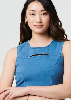 Izabel London Blue Cut Out Detail Sleeveless Denim Mini Dress