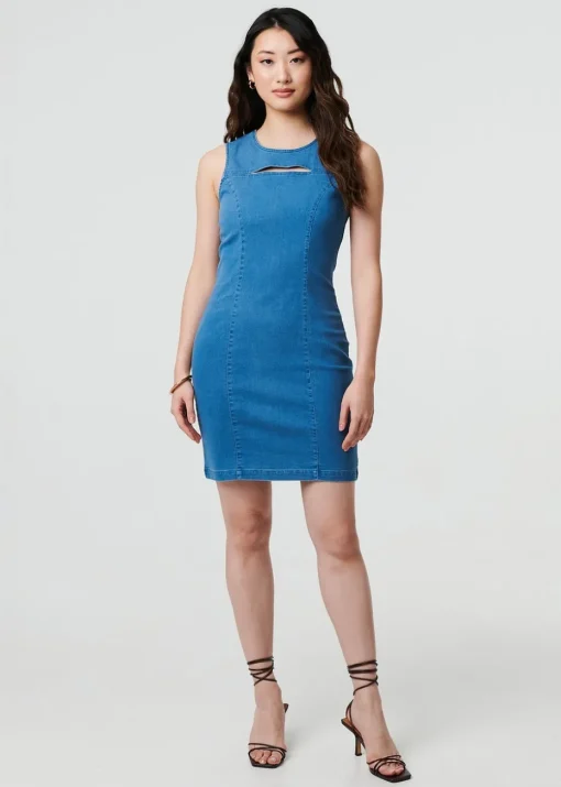 Izabel London Blue Cut Out Detail Sleeveless Denim Mini Dress