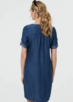 Izabel London Blue Denim Relaxed Button Front Short Dress