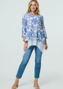 Izabel London Blue Floral Layered High Low Tunic