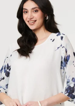 Izabel London Blue Floral 3/4 Sleeve Layered Hem Midi Dress