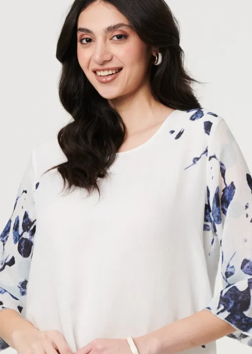 Izabel London Blue Floral 3/4 Sleeve Layered Hem Midi Dress