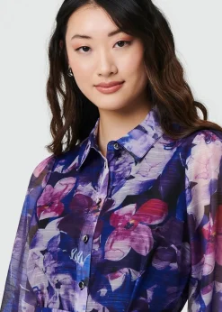 Izabel London Blue Floral Tie Waist Mini Shirt Dress