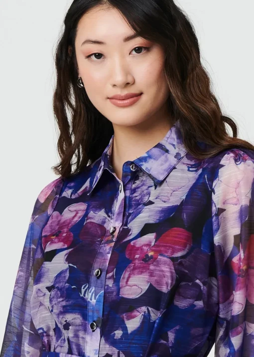 Izabel London Blue Floral Tie Waist Mini Shirt Dress