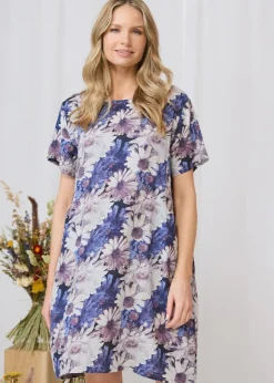 Izabel London Blue Floral Short Sleeve Knee Length Shift Dress