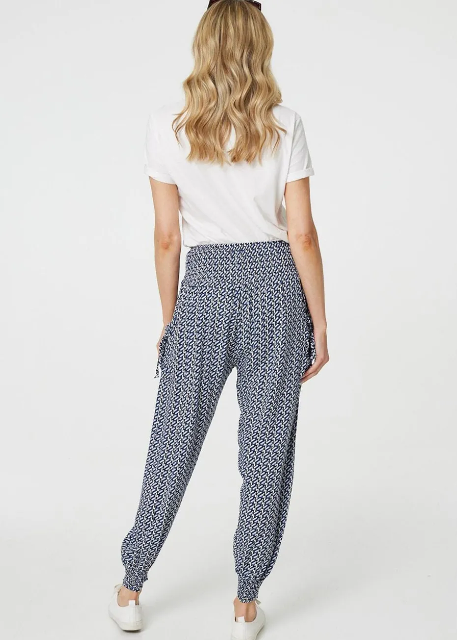 Izabel London Blue Geo Print Pocket Detail Harem Pants