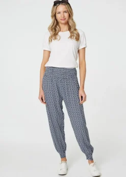 Izabel London Blue Geo Print Pocket Detail Harem Pants