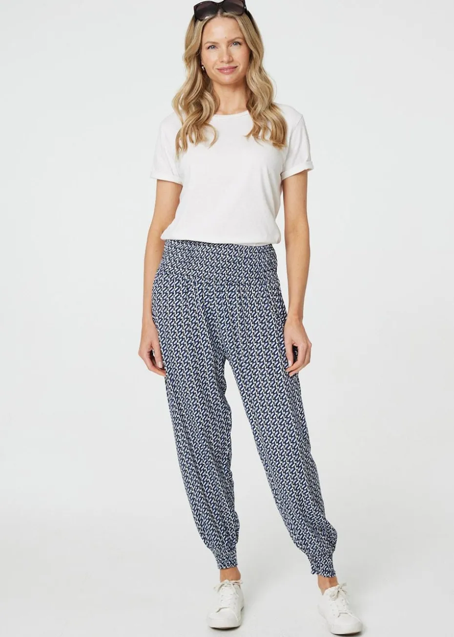Izabel London Blue Geo Print Pocket Detail Harem Pants