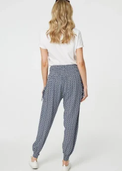 Izabel London Blue Geo Print Pocket Detail Harem Pants