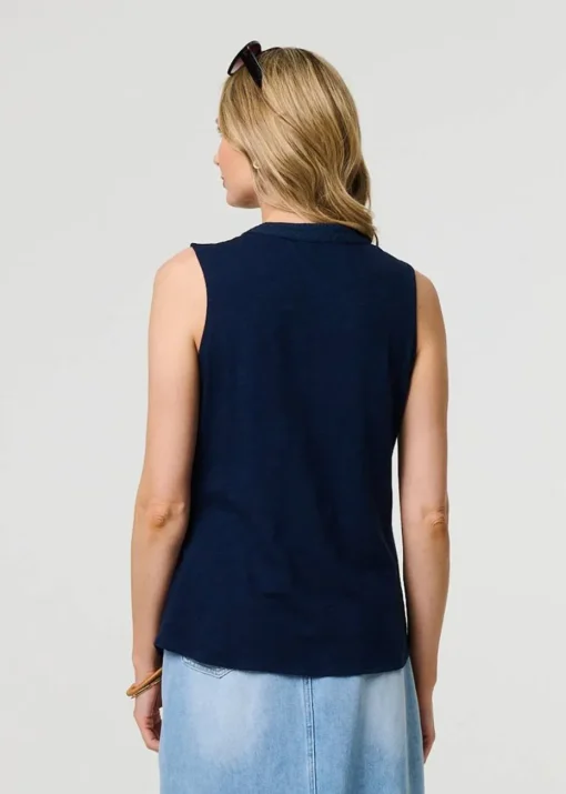Izabel London Blue Lace Trim Sleeveless V Neck Blouse