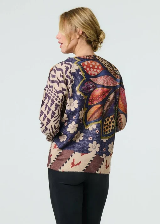 Izabel London Blue Leaf Print Drop Shoulder Jumper