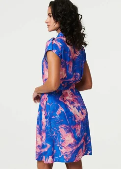 Izabel London Blue Marble Print Knee Length Shirt Dress