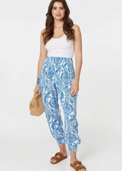Izabel London Blue Paisley Print High Waist Harem Pants