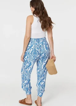 Izabel London Blue Paisley Print High Waist Harem Pants