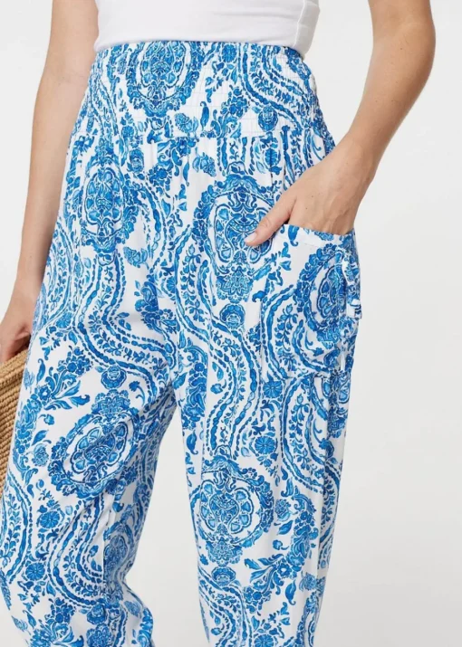 Izabel London Blue Paisley Print High Waist Harem Pants