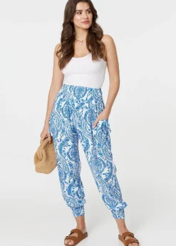 Izabel London Blue Paisley Print High Waist Harem Pants