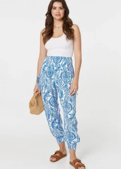 Izabel London Blue Paisley Print High Waist Harem Pants
