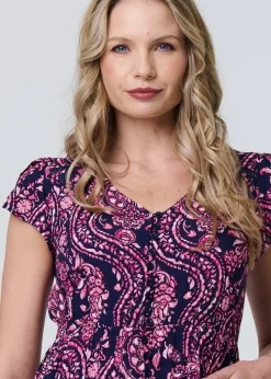 Izabel London Blue Paisley Cap Sleeve Lace Trim Maxi Dress
