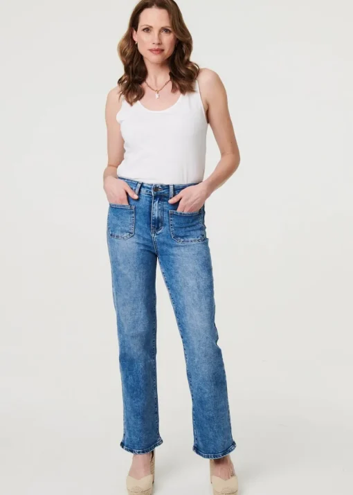 Izabel London Blue Pocket Detail Straight Leg Denim Jeans