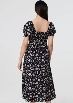 Izabel London Blue Polka Dot Print Tie Neck Midi Dress