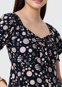 Izabel London Blue Polka Dot Print Tie Neck Midi Dress