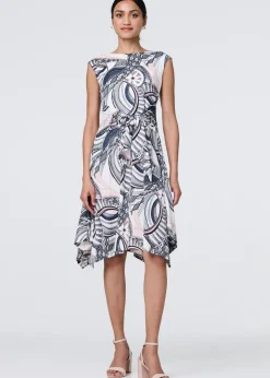 Izabel London Blue Printed Tie Front Knee Length Dress