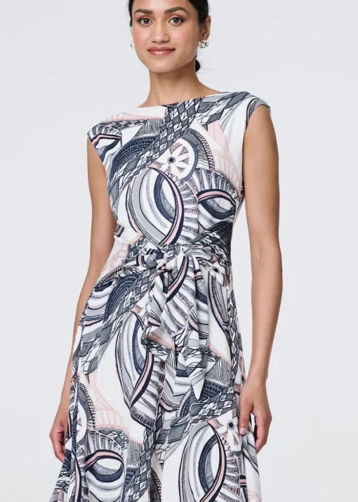 Izabel London Blue Printed Tie Front Knee Length Dress
