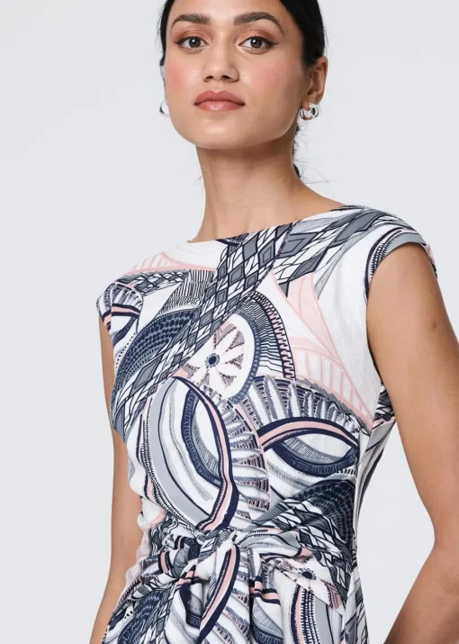 Izabel London Blue Printed Tie Front Knee Length Dress
