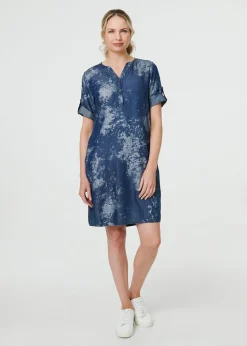 Izabel London Blue Relaxed Turn Up 1/2 Sleeve Short Dress
