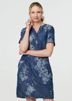 Izabel London Blue Relaxed Turn Up 1/2 Sleeve Short Dress