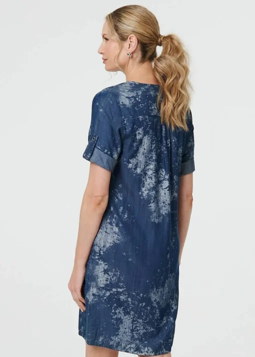 Izabel London Blue Relaxed Turn Up 1/2 Sleeve Short Dress