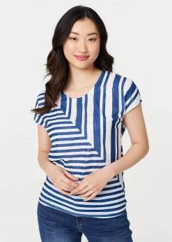 Izabel London Blue Striped Short Sleeve Relaxed T-Shirt