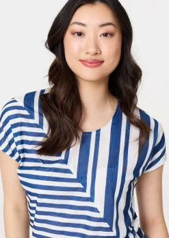Izabel London Blue Striped Short Sleeve Relaxed T-Shirt