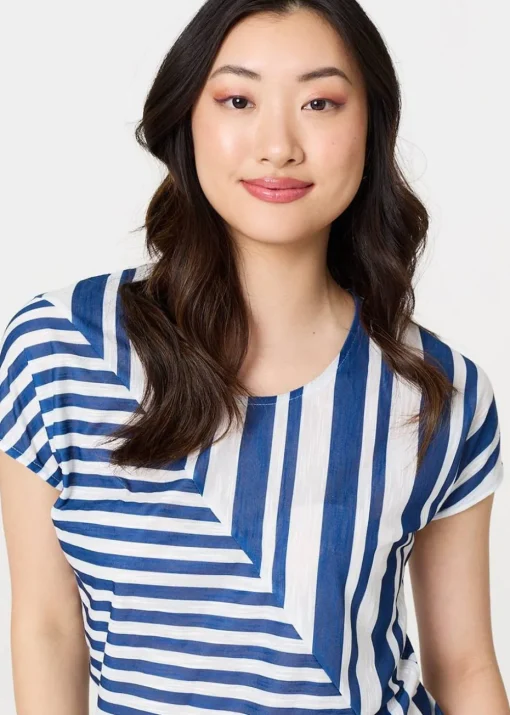 Izabel London Blue Striped Short Sleeve Relaxed T-Shirt