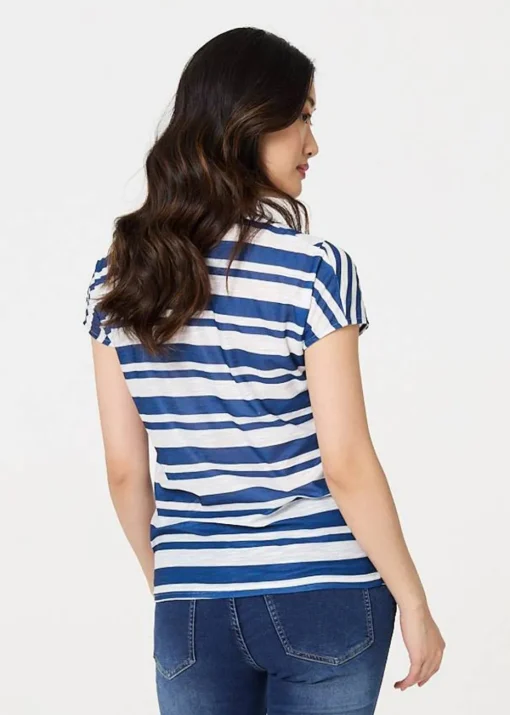 Izabel London Blue Striped Short Sleeve Relaxed T-Shirt