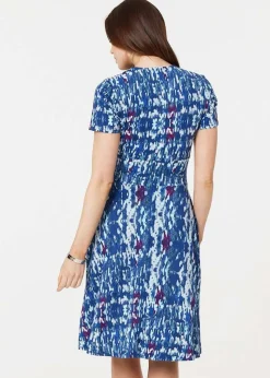 Izabel London Blue Tie Dye Faux Wrap Short Dress