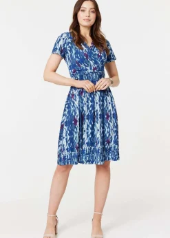Izabel London Blue Tie Dye Faux Wrap Short Dress