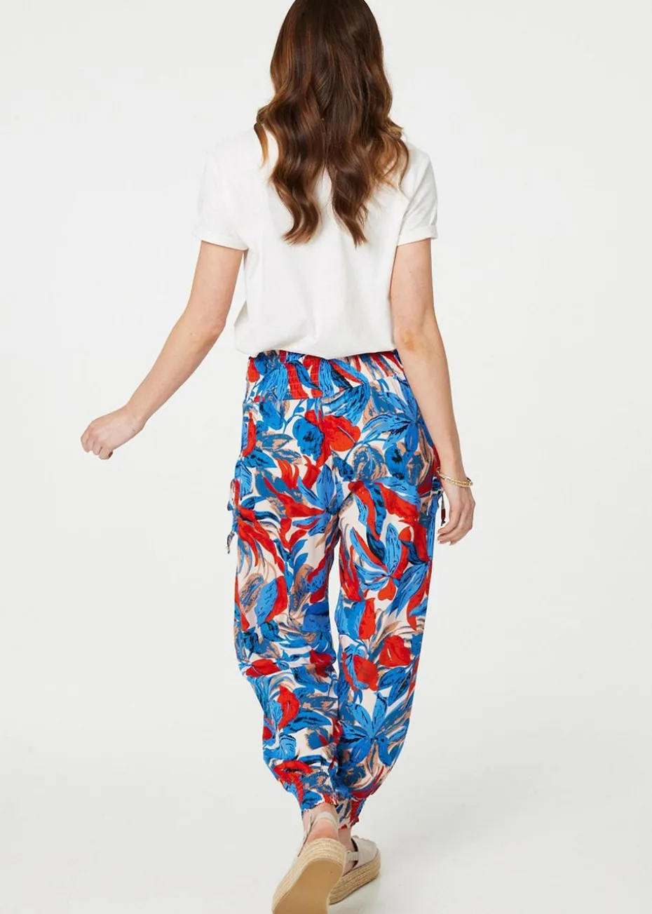 Izabel London Blue Tropical Leaf Print Harem Pants