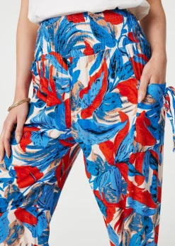 Izabel London Blue Tropical Leaf Print Harem Pants