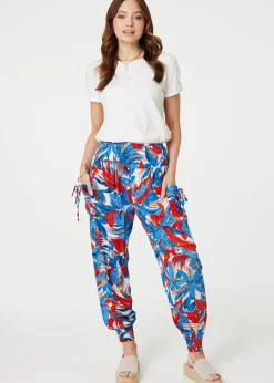Izabel London Blue Tropical Leaf Print Harem Pants