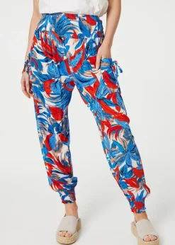 Izabel London Blue Tropical Leaf Print Harem Pants