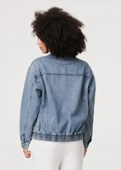 Izabel London Blue Zig Zag Stitch Long Sleeve Denim Jacket